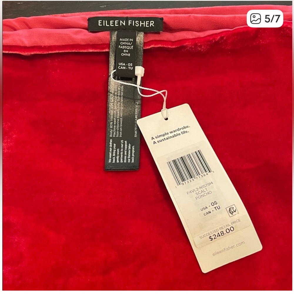 EILEEN FISHER Red Velvet Silk Poncho, NWT - Picture 5 of 7